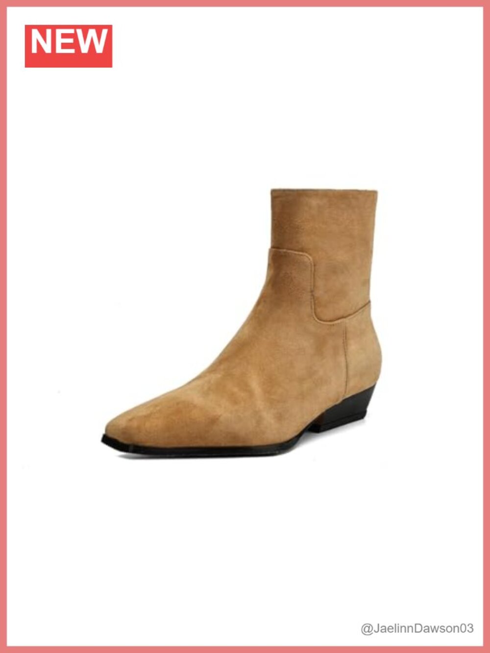 Handmade Suede Leather Square Toe Ankle Boots Side Zip Stacked Heel